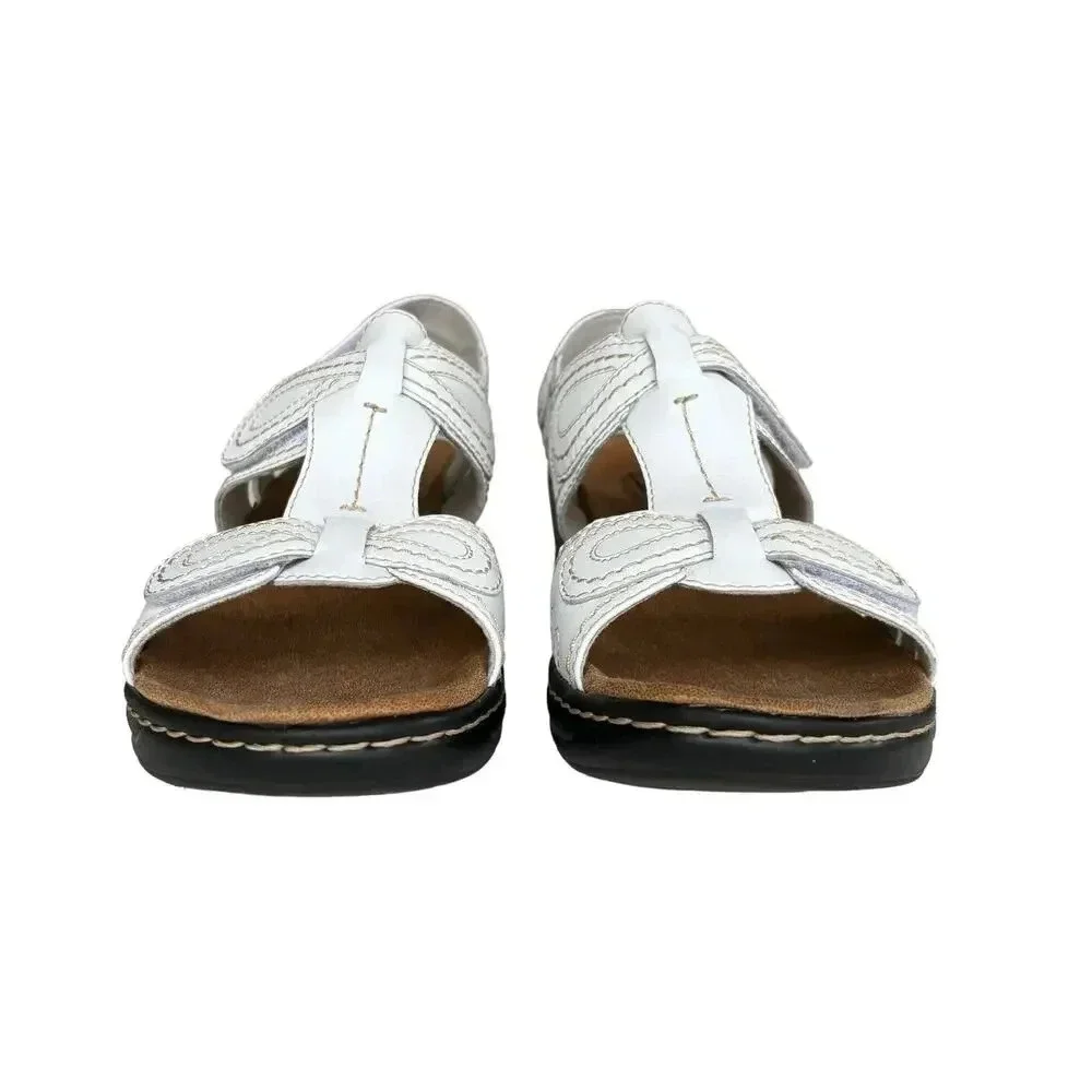 New Clark's Lexi Walnut Q Wedge T-Strap Sandal White Leather Size 11 - Picture 4 of 10